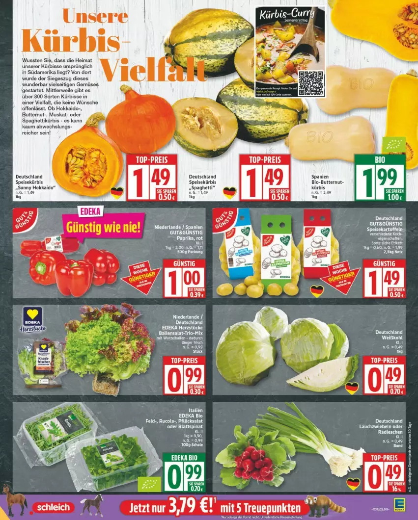 Aktueller Prospekt Edeka - Prospekte - von 22.09 bis 27.09.2025 - strona 3 - produkty: bio, Bio-Butter, butter, eis, Kürbis, Lauchzwiebel, lauchzwiebeln, reis, rwe, Schal, Schale, spaghetti, Ti, top-preis, zwiebel, zwiebeln