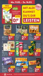 Gazetka promocyjna Aldi Nord - Von Montag - Gazetka - ważna od 16.03 do 16.03.2024 - strona 8 - produkty: aldi, aus der tiefkühlung, beutel, bio, biscotto, cookie, cookies, creme, eis, elle, funny-frisch, gin, haselnuss, karamell, kokos, kokosnuss, Kokosnussmilch, mars, milch, milka, natur, nuss, pistazien, pringles, reis, ring, schoko, schokolade, Spezi, Spritzgebäck, stieleis, storck, teller, Ti, toffifee, trolli, walnuss, walnusskerne, ZTE