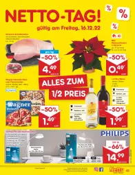 Gazetka promocyjna Netto Marken-Discount - Filial-Angebote - Gazetka - ważna od 17.12 do 17.12.2022 - strona 43 - produkty: akku, angebot, bestpreis, braten, eis, flammkuchen, kuchen, lamm, Leuchte, Ofen, pizza, reis, rotwein, schwein, schweine, steinofen, steinofen pizza, Ti, tisch, tischleuchte, topf, wagner, Weihnachtsstern, wein, weine, Weißwein, ZTE