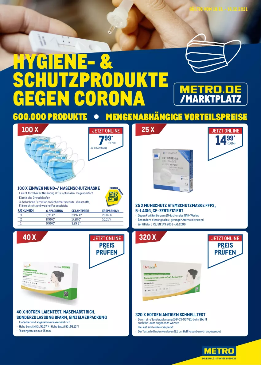 Aktueller Prospekt Metro - HYGIENE- & SCHUTZPRODUKTE - von 18.11 bis 16.12.2021 - strona 1