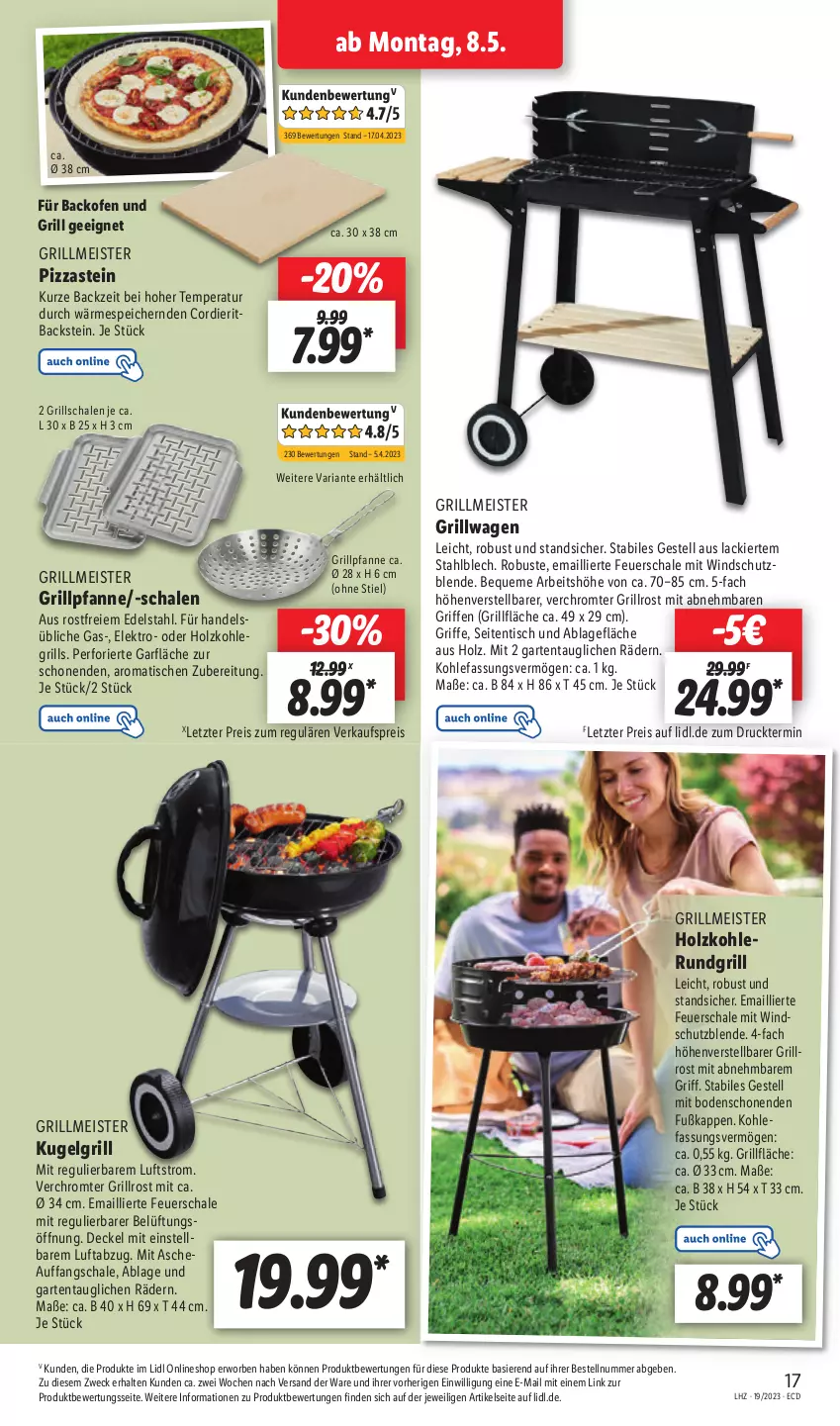 Aktueller Prospekt Lidl - Aktionsprospekt - von 08.05 bis 13.05.2023 - strona 21 - produkty: backofen, backofen und, decke, Deckel, edelstahl, eis, Elektro, feuerschale, Garten, grill, grillfläche, Grillpfanne, grillrost, Grillschalen, Holz, holzkohle, Kugel, kugelgrill, lack, LG, Meister, Ofen, pfanne, pizza, reis, Ria, rundgrill, Schal, Schale, Ti, tisch, weck, Windschutz, ZTE