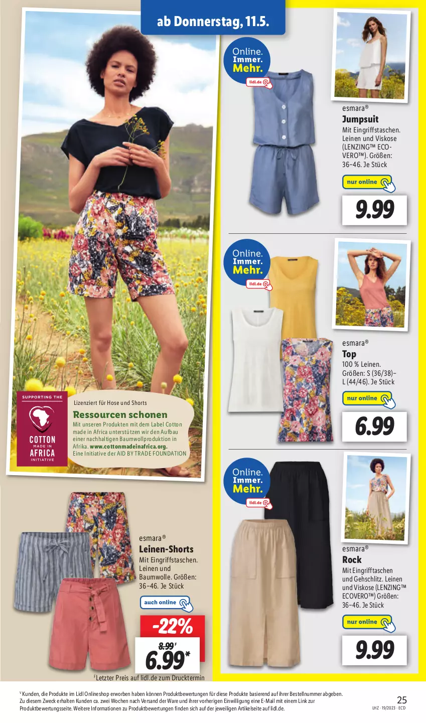 Aktueller Prospekt Lidl - Aktionsprospekt - von 08.05 bis 13.05.2023 - strona 29 - produkty: Bau, baumwolle, ecovero, eis, esmara, hose, jumpsuit, leine, lenzing, reis, shorts, Tasche, taschen, Ti, weck, wolle, ZTE