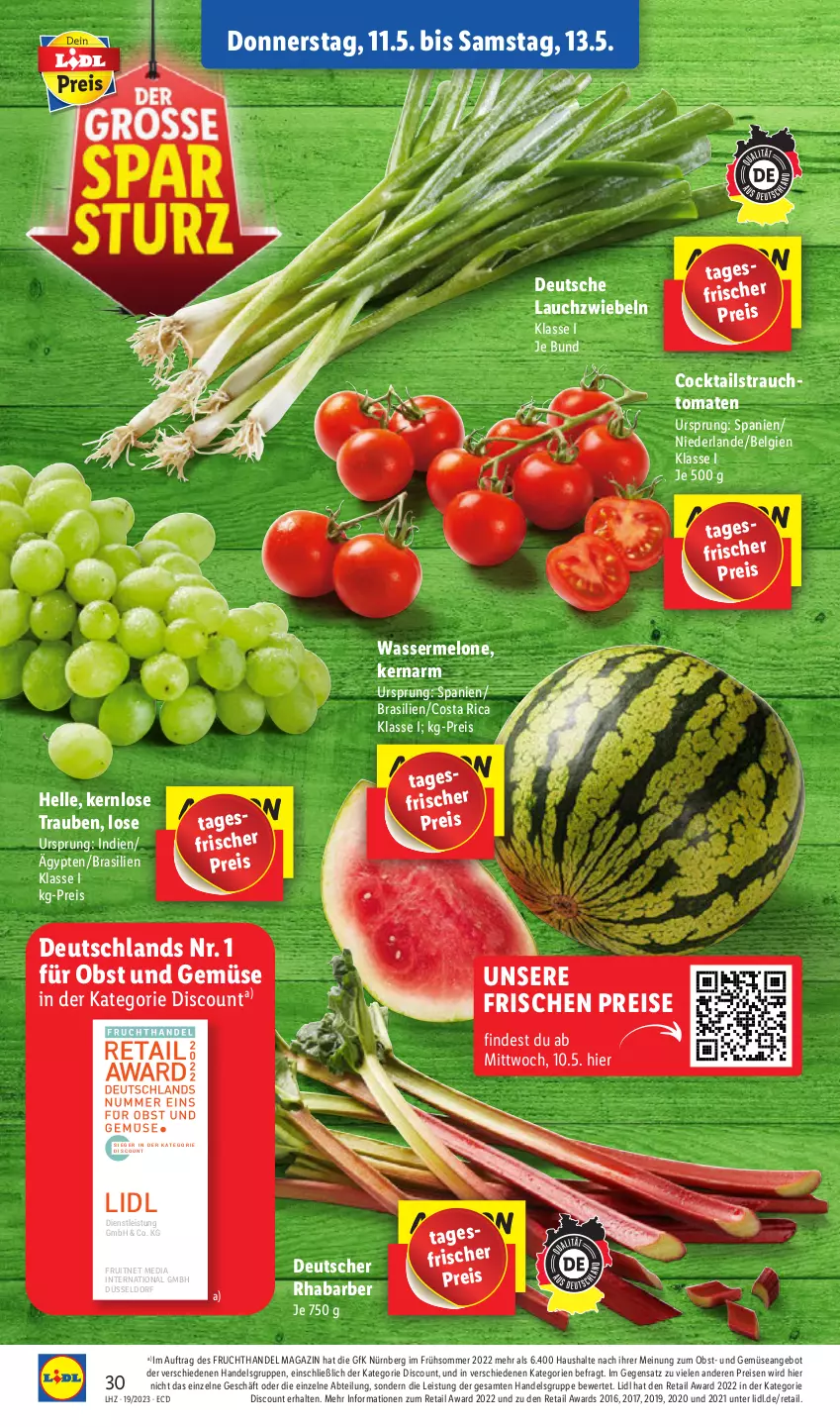 Aktueller Prospekt Lidl - Aktionsprospekt - von 08.05 bis 13.05.2023 - strona 34 - produkty: Abtei, angebot, cocktail, cocktails, discount, eis, elle, ente, frucht, Lauchzwiebel, lauchzwiebeln, LG, magazin, melone, obst, Obst und Gemüse, Rauch, reis, rhabarber, strauchtomaten, Ti, tomate, tomaten, trauben, und gemüse, wasser, wassermelone, zwiebel, zwiebeln