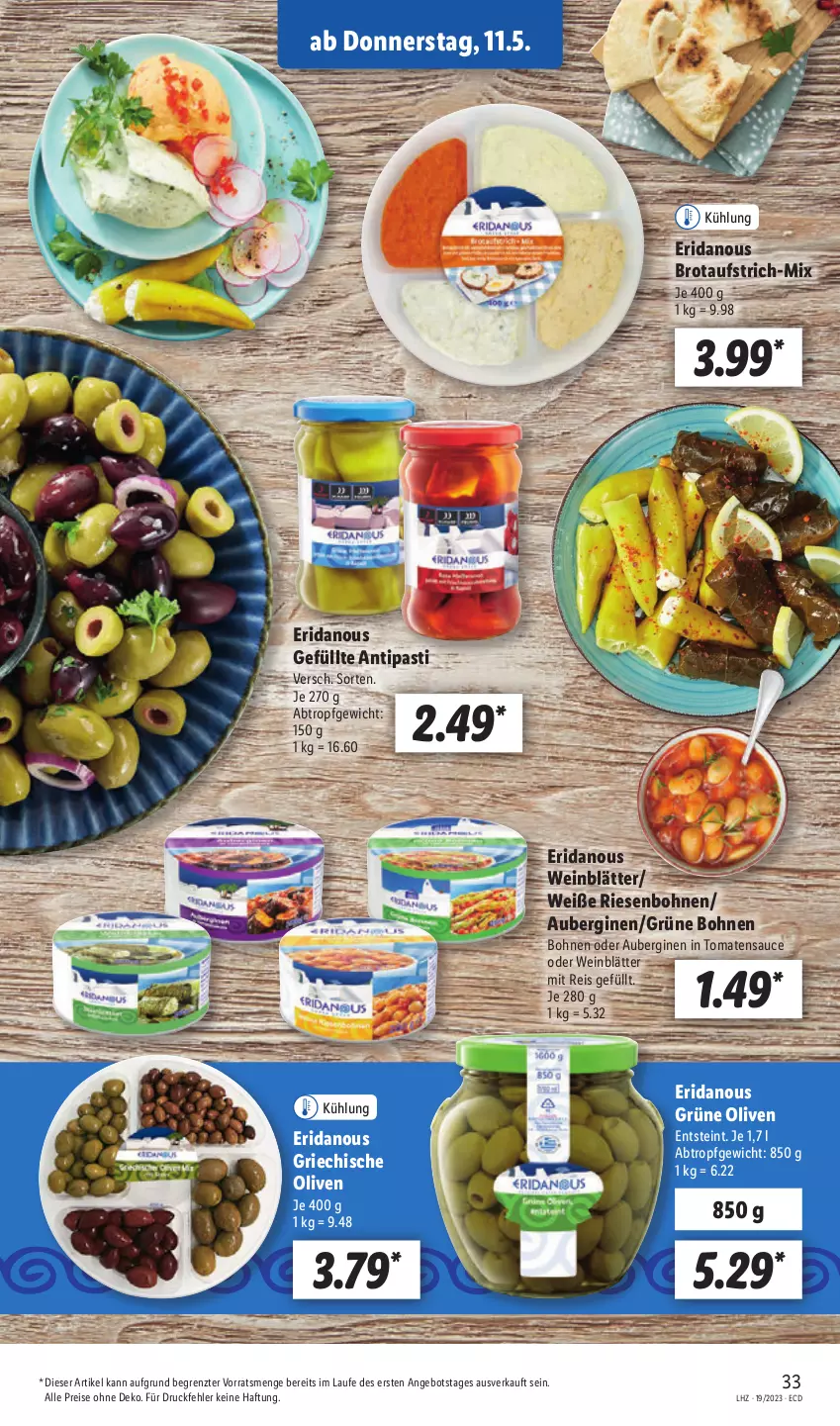 Aktueller Prospekt Lidl - Aktionsprospekt - von 08.05 bis 13.05.2023 - strona 37 - produkty: angebot, antipasti, asti, aubergine, auberginen, aufstrich, bohne, bohnen, brot, brotaufstrich, eis, gin, grüne bohnen, grüne oliven, olive, oliven, reis, sauce, Ti, tomate, tomaten, tomatensauce, wein, ZTE