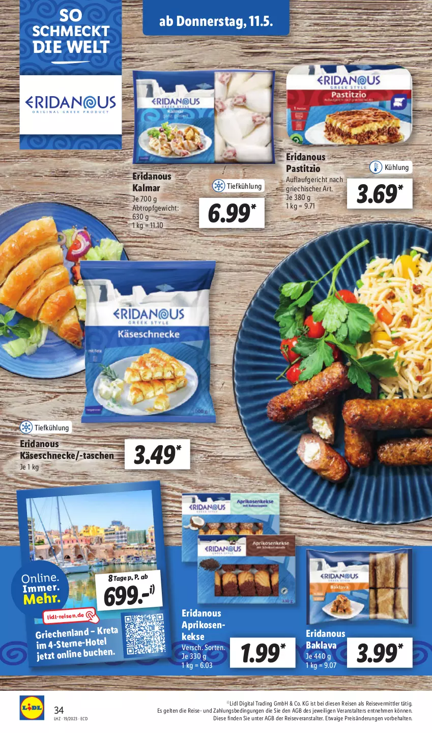 Aktueller Prospekt Lidl - Aktionsprospekt - von 08.05 bis 13.05.2023 - strona 38 - produkty: aprikose, aprikosen, asti, Baklava, buch, eis, Käse, Käseschnecke, keks, kekse, reis, reiseveranstalter, Tasche, taschen, Ti