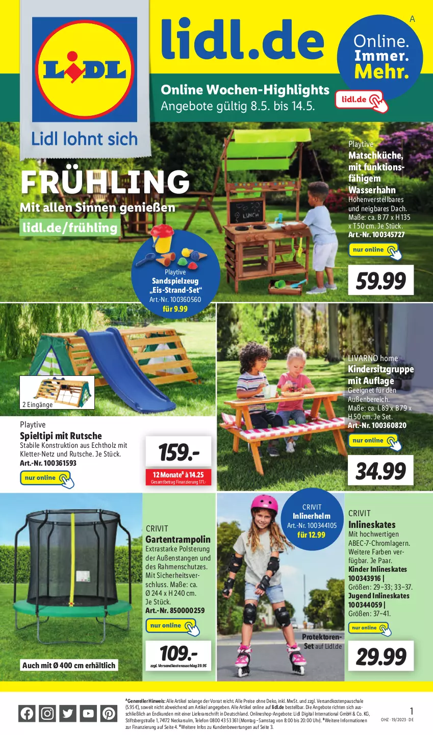 Aktueller Prospekt Lidl - Aktionsprospekt - von 08.05 bis 13.05.2023 - strona 47 - produkty: angebot, angebote, crivit, eis, elle, Garten, Holz, Kinder, Kindersitz, küche, ndk, reis, rel, Sandspielzeug, Schal, Schale, spielzeug, telefon, Ti, Tipi, Trampolin, uhr, wasser