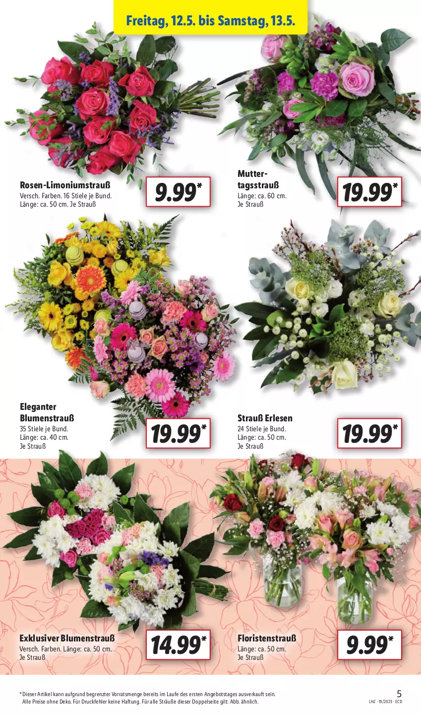 Aktueller Prospekt Lidl - Aktionsprospekt - von 08.05 bis 13.05.2023 - strona 5 - produkty: angebot, blume, blumen, Blumenstrauß, eis, limo, reis, rosen, Ti, ZTE