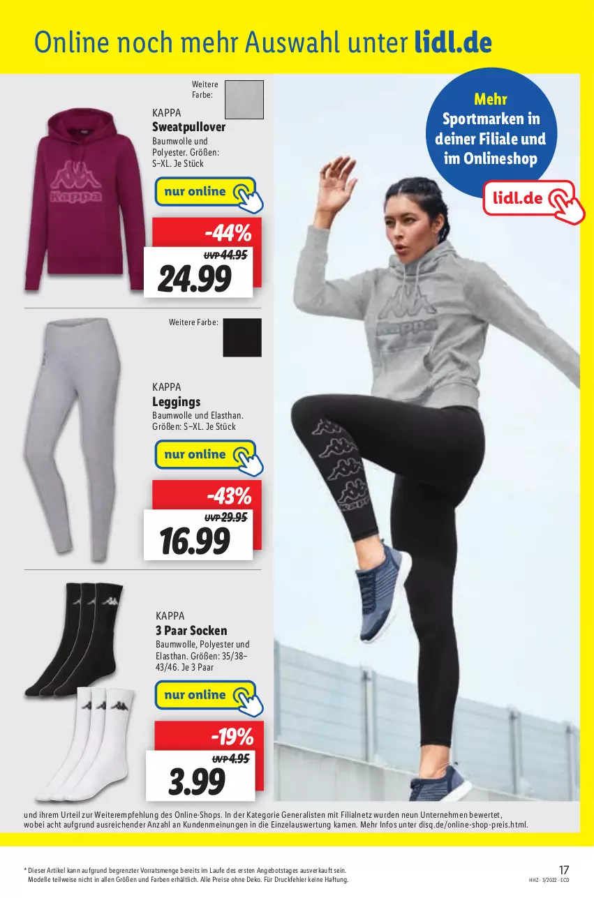 Aktueller Prospekt Lidl - Aktionsprospekt - von 17.01 bis 22.01.2022 - strona 17 - produkty: angebot, Bau, baumwolle, dell, eis, elle, gin, kappa, leggings, Mode, Pullover, reis, socken, Sport, Ti, wolle, ZTE