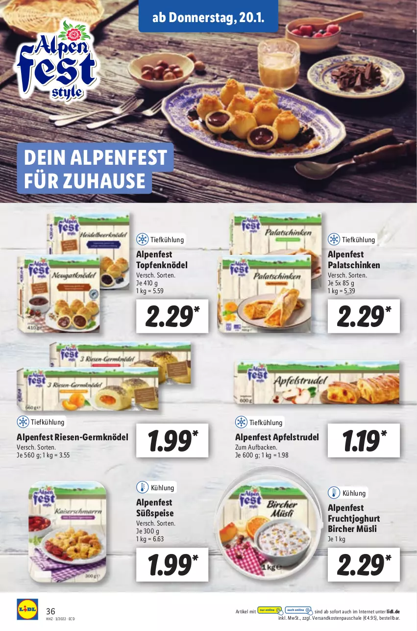 Aktueller Prospekt Lidl - Aktionsprospekt - von 17.01 bis 22.01.2022 - strona 36 - produkty: apfel, Apfelstrudel, eis, frucht, fruchtjoghurt, Germ, joghur, joghurt, Knödel, müsli, ndk, Schal, Schale, schinken, Strudel, Ti, topf, Topfen, Topfenknödel