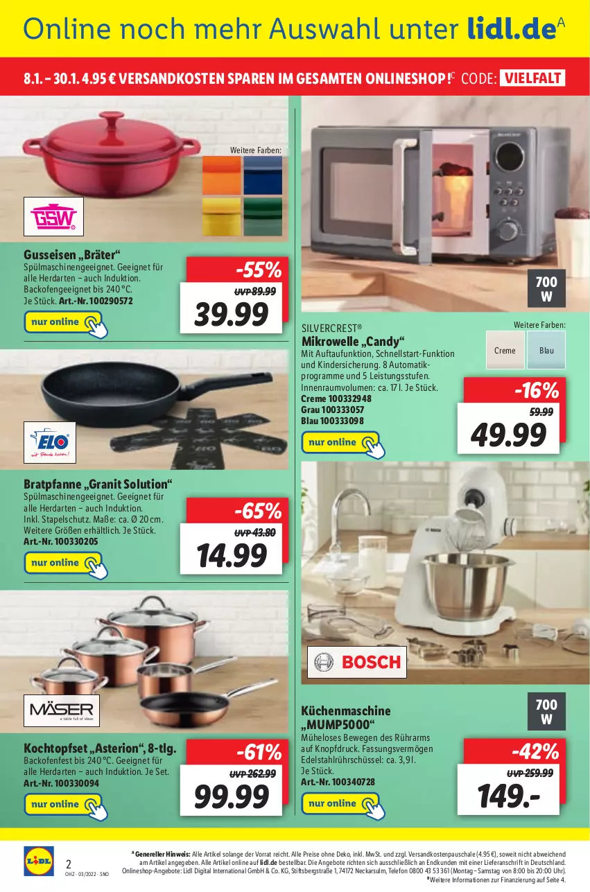 Aktueller Prospekt Lidl - Aktionsprospekt - von 17.01 bis 22.01.2022 - strona 44 - produkty: angebot, angebote, auto, backofen, bratpfanne, creme, edelstahl, eis, elle, herdarten, Kinder, Kochtopf, küche, Küchen, küchenmaschine, LG, mikrowelle, ndk, Ofen, pfanne, reis, rel, Rührschüssel, Schal, Schale, schüssel, silvercrest, spülmaschinen, telefon, Ti, topf, Topfset, uhr