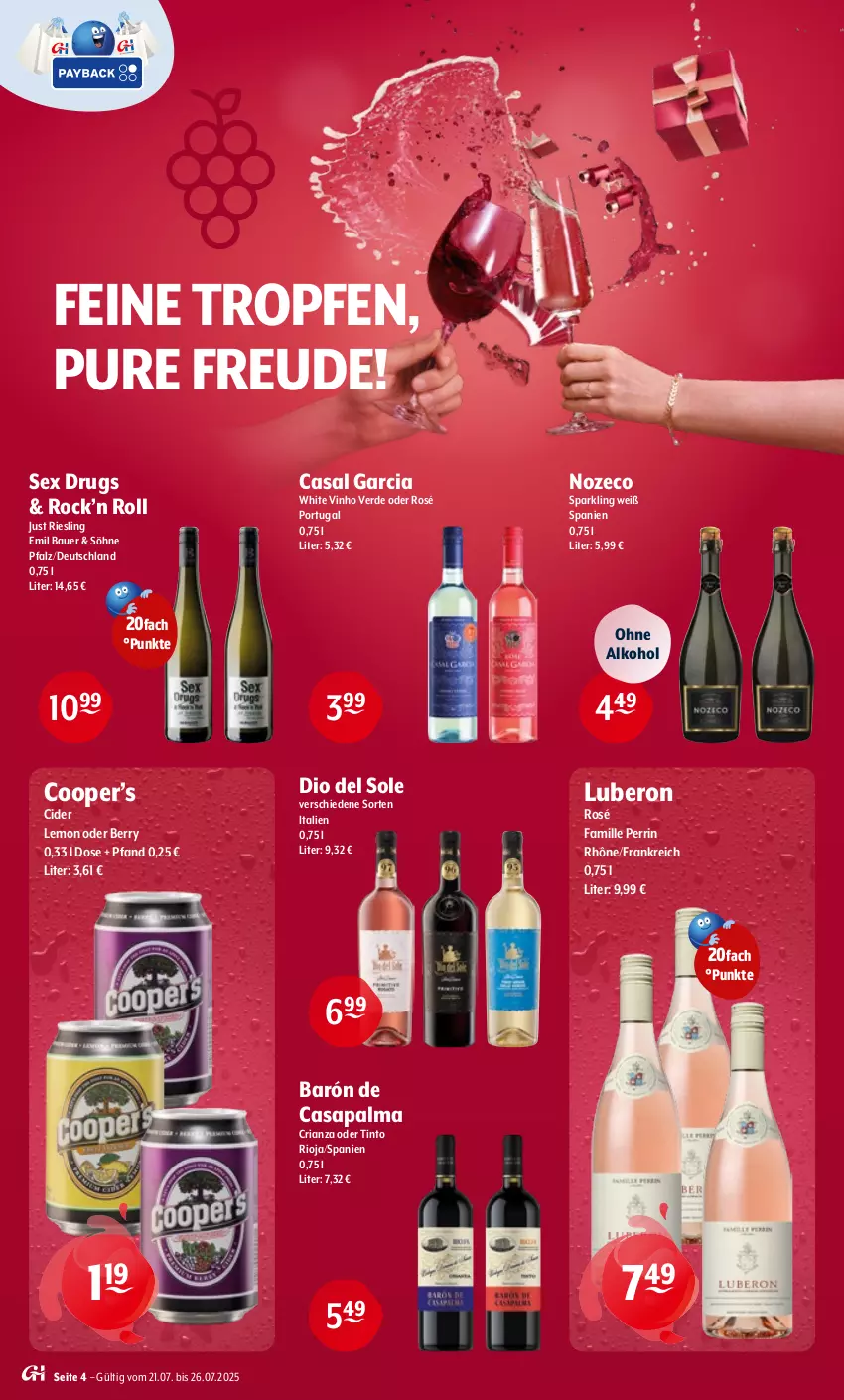 Aktueller Prospekt Getraenke Hoffmann - Prospekte - von 21.07 bis 26.07.2025 - strona 4 - produkty: alkohol, auer, Bau, Bauer, casal garcia, cider, erde, ohne alkohol, Ria, riesling, rioja, Ti, vinho verde