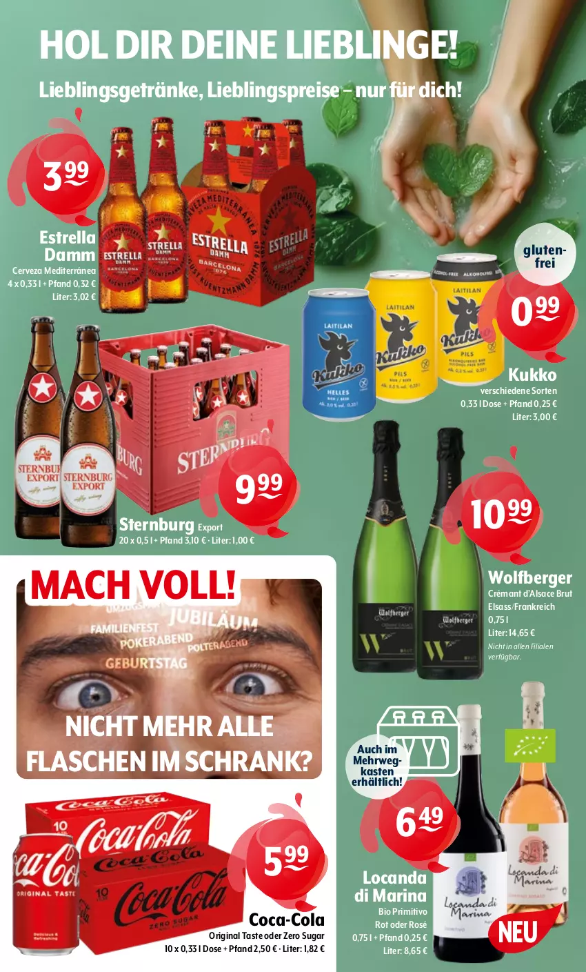 Aktueller Prospekt Getraenke Hoffmann - Prospekte - von 21.07 bis 26.07.2025 - strona 9 - produkty: Berger, bio, brut, coca-cola, cola, eis, Estrella Damm, flasche, getränk, getränke, gin, mac, primitivo, reis, rel, rwe, sac, Schrank, Sternburg, Ti