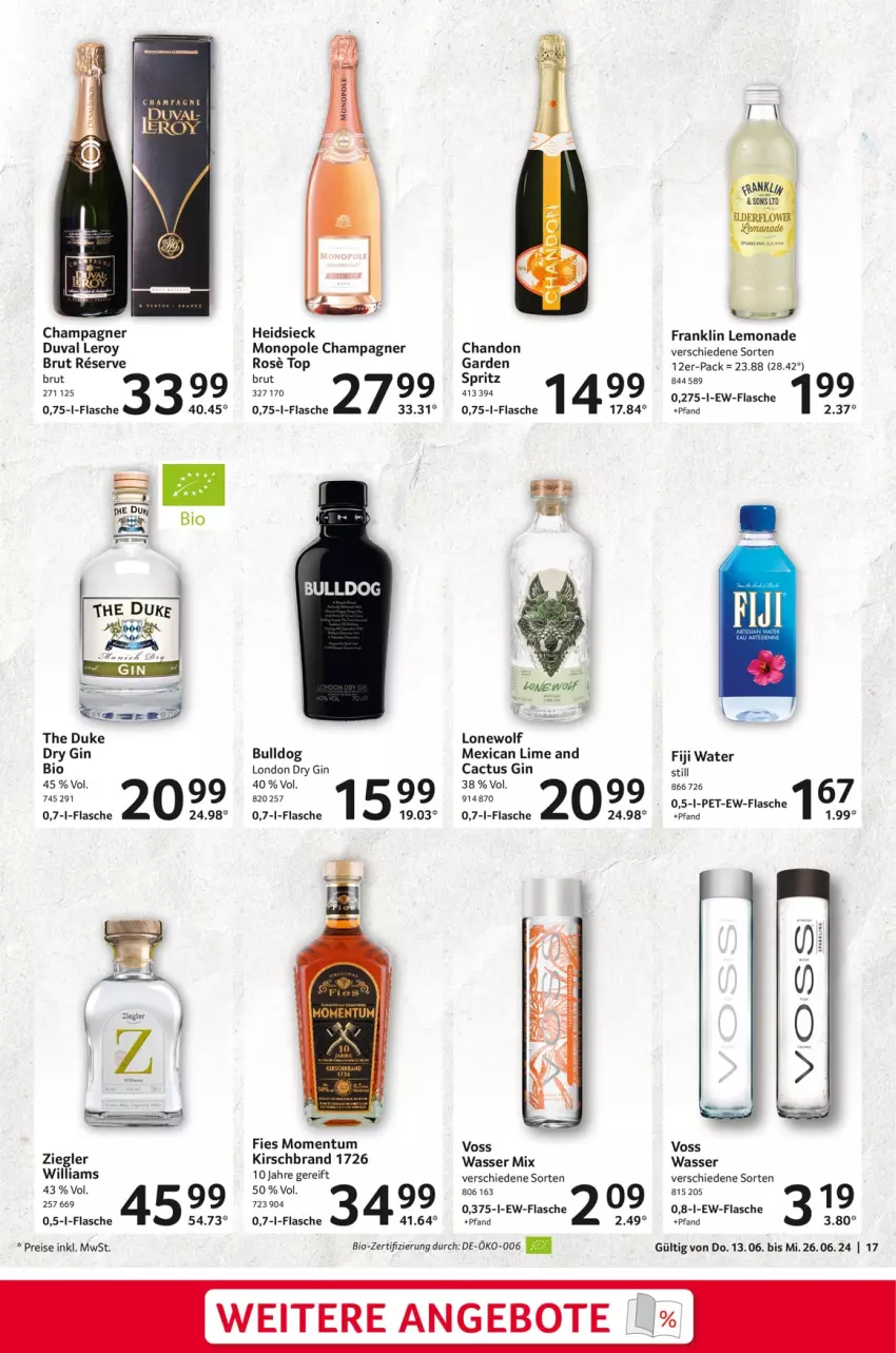 Aktueller Prospekt Selgros - Gourmet Highlights - von 13.06 bis 26.06.2024 - strona 17 - produkty: angebot, angebote, bio, brut, Bulldog, champagne, champagner, dry gin, eis, flasche, gin, kirsch, lemonade, london dry, london dry gin, reis, Ti, wasser