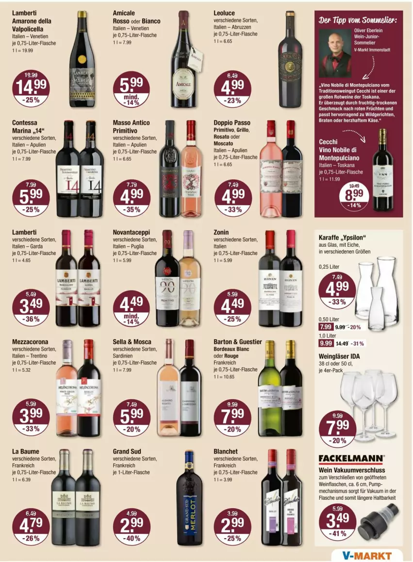 Aktueller Prospekt Vmarkt - Prospekte - von 02.10 bis 08.10.2025 - strona 13 - produkty: amaro, Amber, amica, Bau, corona, dell, doppio passo, ente, fackelmann, flasche, Gläser, grand sud, grill, grillo, je 1-liter-flasche, Karaffe, mezzacorona, monte, Montepulciano, passo, primitivo, rosato, rotwein, rouge, Stier, tee, Ti, Valpolicella, wein, weine, Weingläser, zonin
