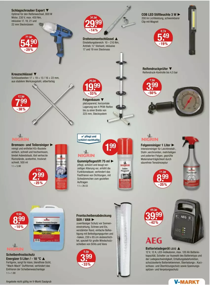 Aktueller Prospekt Vmarkt - Prospekte - von 02.10 bis 08.10.2025 - strona 19 - produkty: aceto, angebot, angebote, auer, batterie, Bau, Brei, eis, energizer, felgen, Felgenreiniger, ladegerät, Leuchte, LG, mac, Nigrin, nuss, reifen, reiniger, rezept, Ria, Schal, Scheibenfrostschutz, Spezi, Ti, werkzeug, Windschutz, ZTE