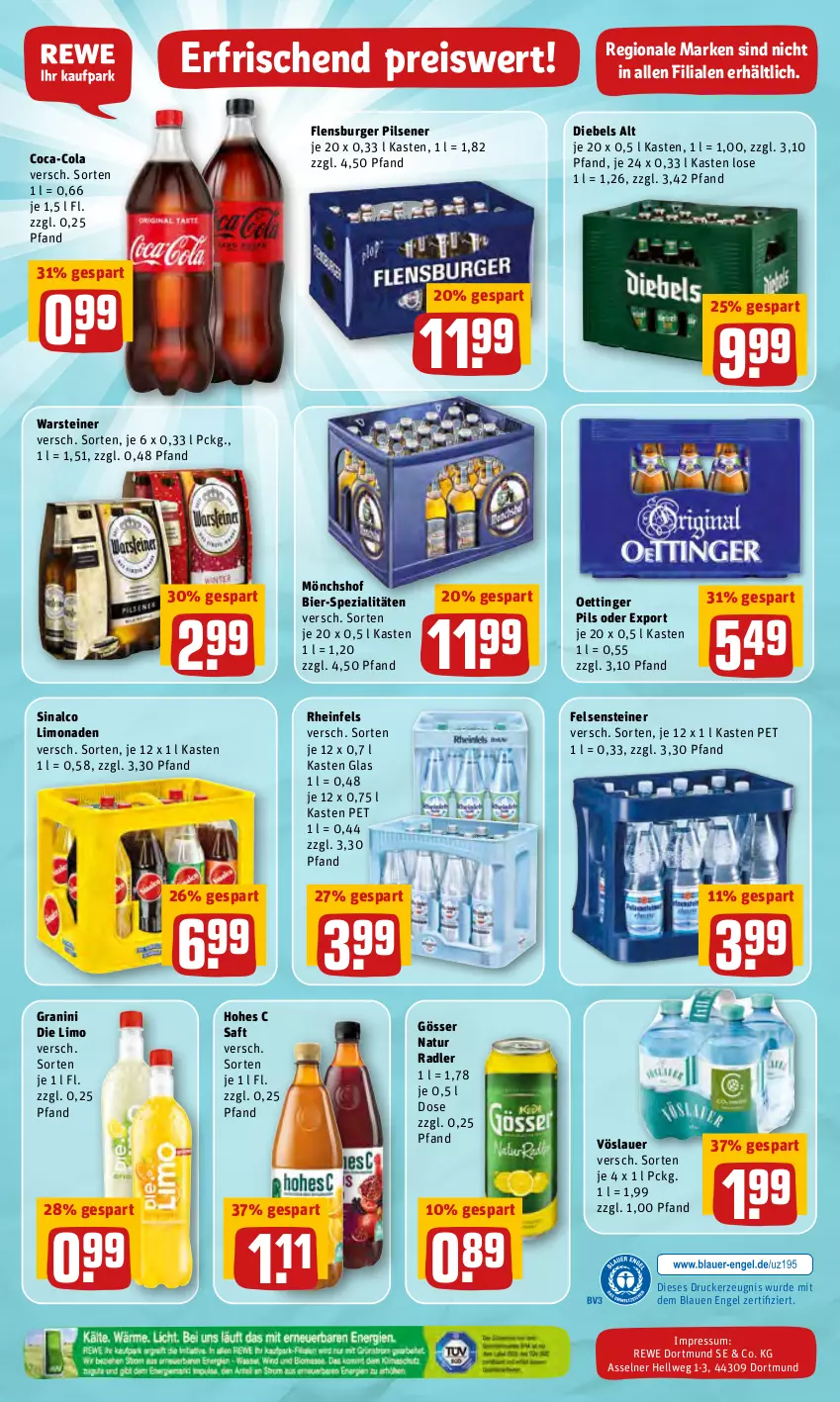 Aktueller Prospekt Rewe - REWE Ihr Kaufpark - von 21.02 bis 26.02.2022 - strona 24 - produkty: auer, bier, burger, coca-cola, cola, diebels, drucker, eis, Engel, flensburger, gösser, granini, granini die limo, Hohes C, kerze, limo, limonade, limonaden, mönchshof, natur, natur radler, oettinger, pils, pilsener, radler, reis, saft, sinalco, Spezi, steiner, Ti, vöslauer, warsteiner