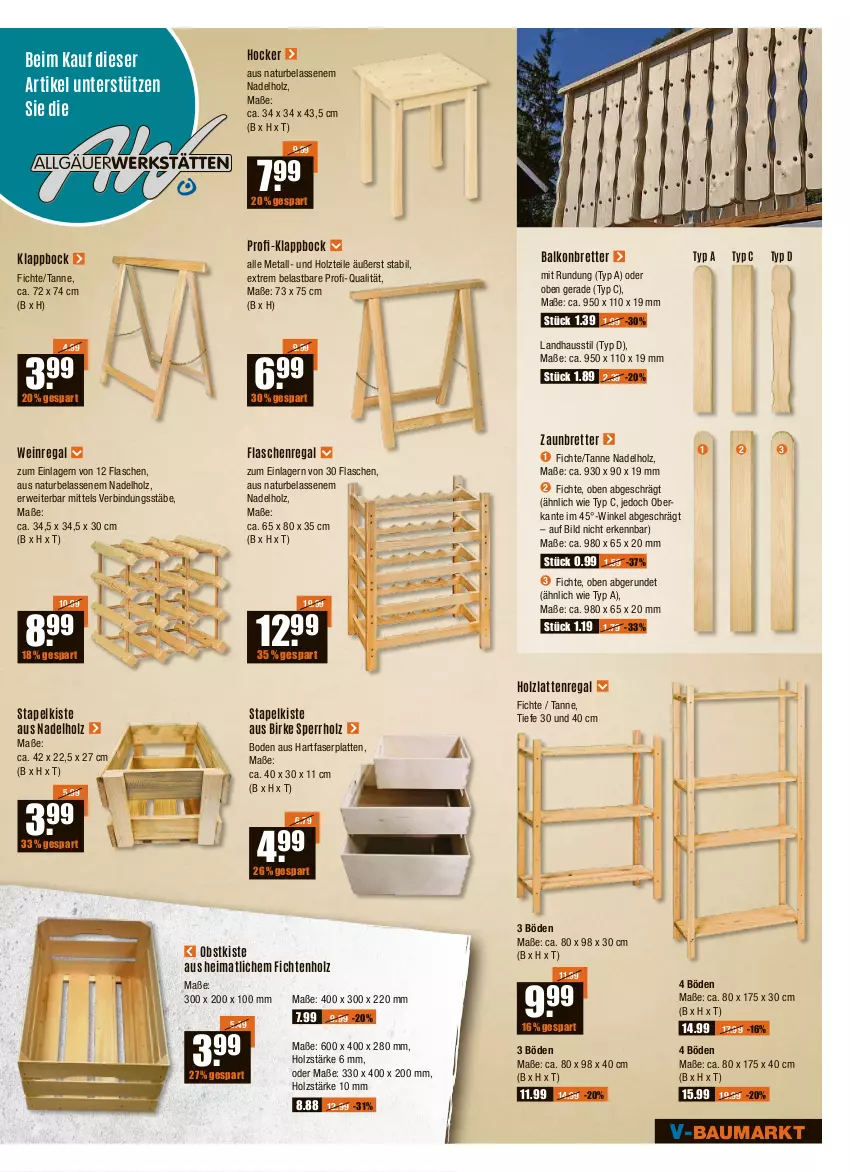 Aktueller Prospekt Vmarkt - V-Baumarkt - von 19.05 bis 25.05.2022 - strona 11 - produkty: Bau, flasche, hocker, Holz, Klappbock, latte, natur, obst, regal, rwe, Ti, wein, ZTE