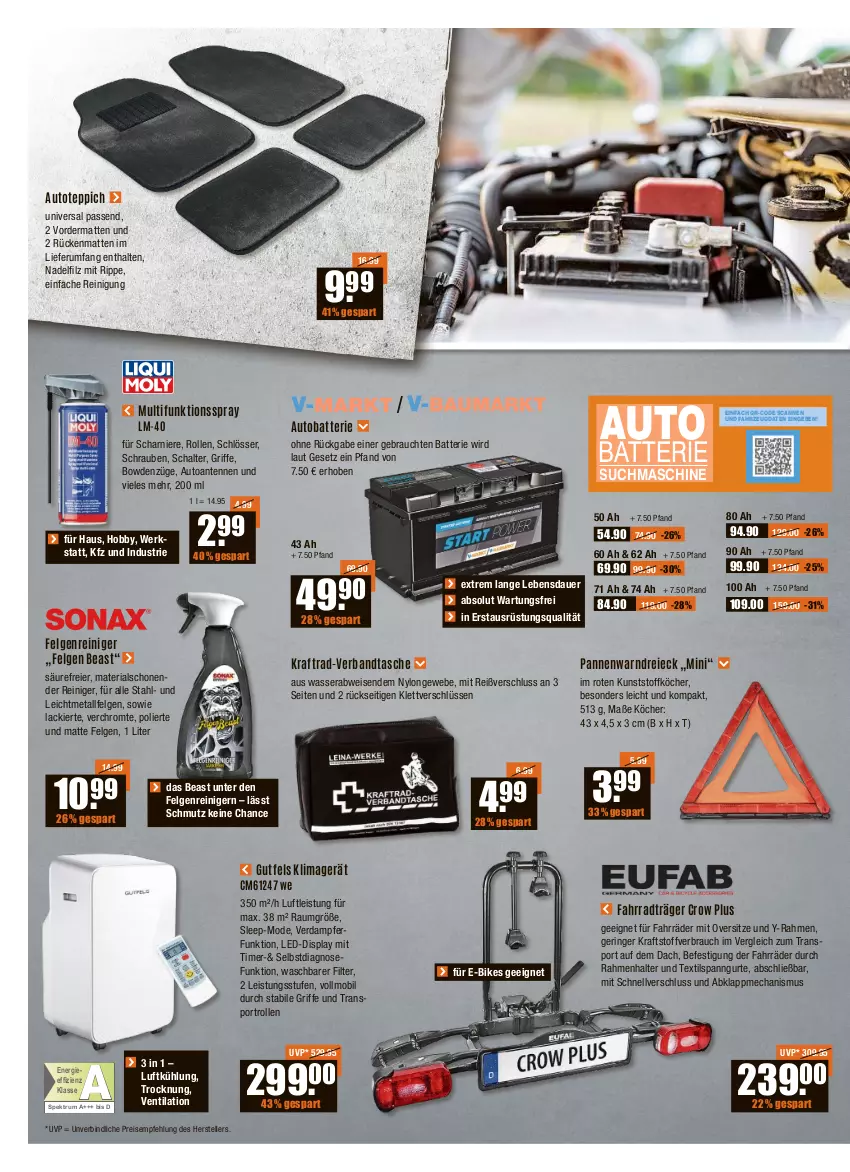 Aktueller Prospekt Vmarkt - V-Baumarkt - von 19.05 bis 25.05.2022 - strona 6 - produkty: auer, auto, batterie, E-Bike, E-Bikes, eier, eis, elle, Fahrrad, felgen, Felgenreiniger, Hobby, klimagerät, kraft, lack, LG, Mode, Rauch, reiniger, Reinigung, reis, Ria, ring, rum, Schal, schrauben, Spektrum, Sport, Tasche, teller, teppich, Ti, timer, Warndreieck, wasser