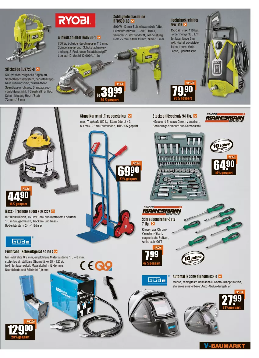 Aktueller Prospekt Vmarkt - V-Baumarkt - von 19.05 bis 25.05.2022 - strona 7 - produkty: auto, Bau, bürste, Draht, edelstahl, eis, ente, flasche, hochdruckreiniger, Holz, HP, kraft, LG, messer, reiniger, Ria, säge, Schal, Schale, schlagbohrmaschine, schlauch, schrauben, Schraubendreher, sprühflasche, Steckschlüsselsatz, stichsäge, Ti, tisch, Trockensauger, werkzeug, Winkelschleifer