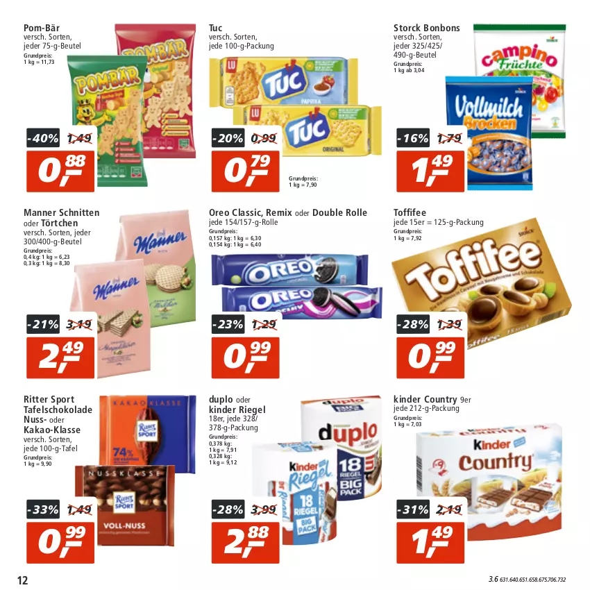 Aktueller Prospekt Real - von 25.07 bis 30.07.2022 - strona 12 - produkty: beutel, bonbons, duplo, eis, kakao, Kinder, kinder country, kinder riegel, Manner, nuss, oreo, pom-bär, reis, riegel, ritter, ritter sport, schnitten, schoko, schokolade, Sport, storck, tafelschokolade, toffifee, Törtchen, tuc