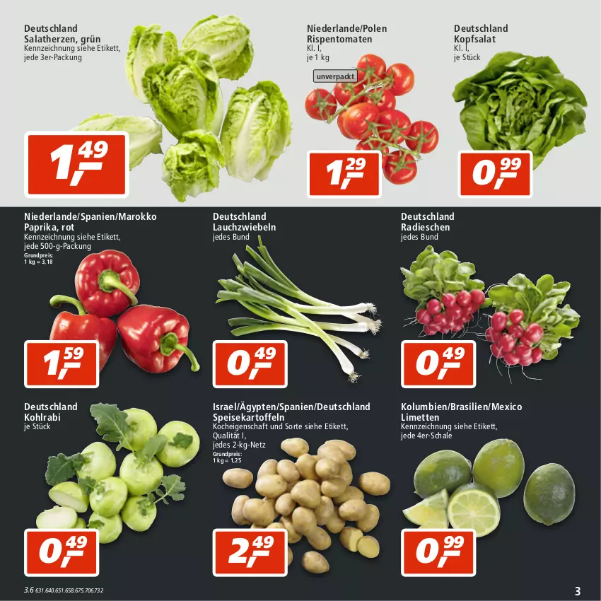 Aktueller Prospekt Real - von 25.07 bis 30.07.2022 - strona 3 - produkty: eis, kartoffel, kartoffeln, kohlrabi, kopfsalat, Lauchzwiebel, lauchzwiebeln, limette, limetten, Mett, metten, paprika, radieschen, reis, rispentomaten, salat, salatherzen, Schal, Schale, speisekartoffeln, Ti, tomate, tomaten, zwiebel, zwiebeln