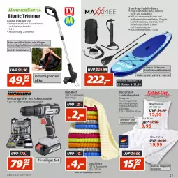 Gazetka promocyjna Real - Gazetka - ważna od 30.07 do 30.07.2022 - strona 21 - produkty: akku, akku-bohrschrauber, akkuschrauber, batterie, Bau, baumwolle, bett, bio, Bohrschrauber, duschtuch, eis, elle, ente, Ergee, handtuch, kissen, koffer, kopfkissen, leine, rasen, rasentrimmer, Ria, Spezi, Sport, sporttasche, steppbett, Tasche, Ti, Trockner, tuc, werkzeug, wolle