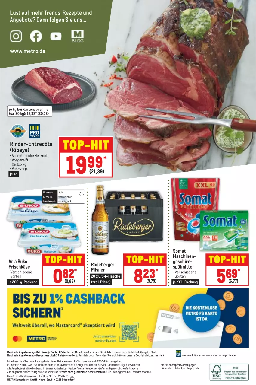 Aktueller Prospekt Metro - Food - von 21.07 bis 27.07.2022 - strona 16 - produkty: abholpreise, angebot, angebote, arla, arla buko, Berger, Buko, eis, entrecôte, flasche, frischkäse, geschirr, geschirrspülmittel, getränk, getränke, ilag, Käse, LG, mac, Metro, metro gastro, milch, Palette, pils, pilsner, preisvorteil, radeberger, radeberger pilsner, Rauch, regal, reis, rezept, rezepte, rind, rinder, rwe, somat, spülmittel, Ti, top-hit, xxl-packung