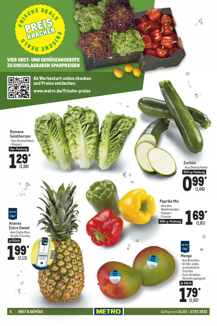 Aktueller Prospekt Metro - Food - von 21.07 bis 27.07.2022 - strona 6 - produkty: ananas, angebot, angebote, decke, eis, früchte, mango, Metro, obst, paprika, paprika mix, reis, salat, salatherzen, Ti, tisch, und gemüse