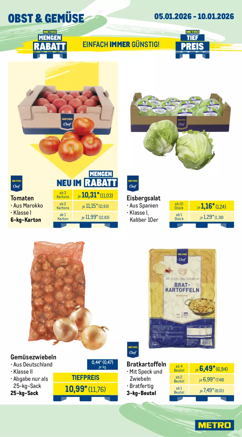 Aktueller Prospekt Metro - Wochen-Angebote Gastro - von 05.01 bis 10.01.2026 - strona 8 - produkty: avocado, Becher, beutel, eis, eisbergsalat, Gemüsezwiebel, guacamole, kartoffel, kartoffeln, küche, Küchen, mac, obst, reis, Ria, sac, salat, Speck, Ti, tiefpreis, tomate, tomaten, zwiebel, zwiebeln