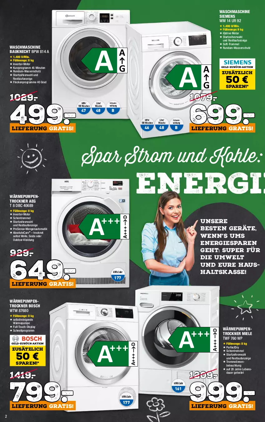 Aktueller Prospekt Holzleitner - von 01.10 bis 30.10.2022 - strona 2 - produkty: aeg, auer, auto, Bau, bauknecht, beleuchtung, bosch, kleid, Kleidung, miele, rosen, siemens, Ti, Trockner, trommel, wärmepumpentrockner, waschmaschine, wasser, wolle