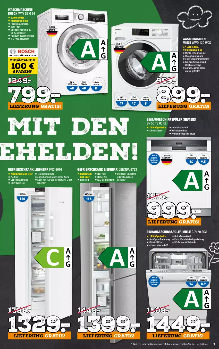 Aktueller Prospekt Holzleitner - von 01.10 bis 30.10.2022 - strona 3 - produkty: auer, auto, Bau, beleuchtung, besteck, bio, bosch, decke, edelstahl, eis, elle, gefrierschrank, Germ, geschirr, geschirrspüler, Holz, korb, lack, led-beleuchtung, LG, liebherr, miele, Schrank, siemens, spee, tee, Teleskop, Ti, tisch, trommel, waschmaschine, wasser