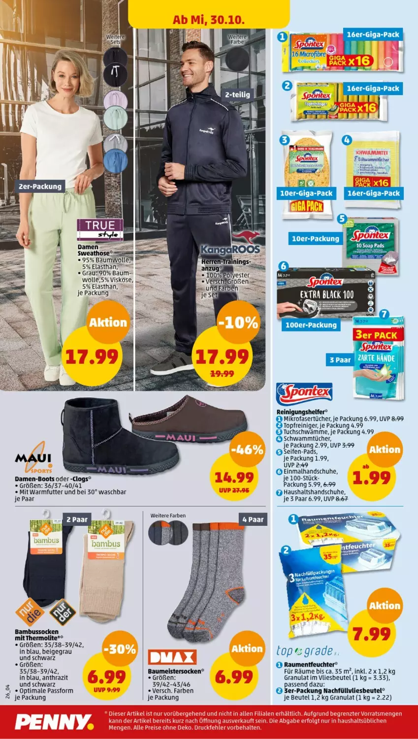 Aktueller Prospekt Penny - Prospekte - von 28.10 bis 02.11.2024 - strona 26 - produkty: bambus, Bau, baumwolle, beutel, Clogs, eis, handschuhe, hose, LG, Meister, mikrofaser, Mikrofasertücher, reiniger, Reinigung, schuhe, schwamm, Seife, socken, Sweathose, Ti, topf, tuc, tücher, wolle, Yo