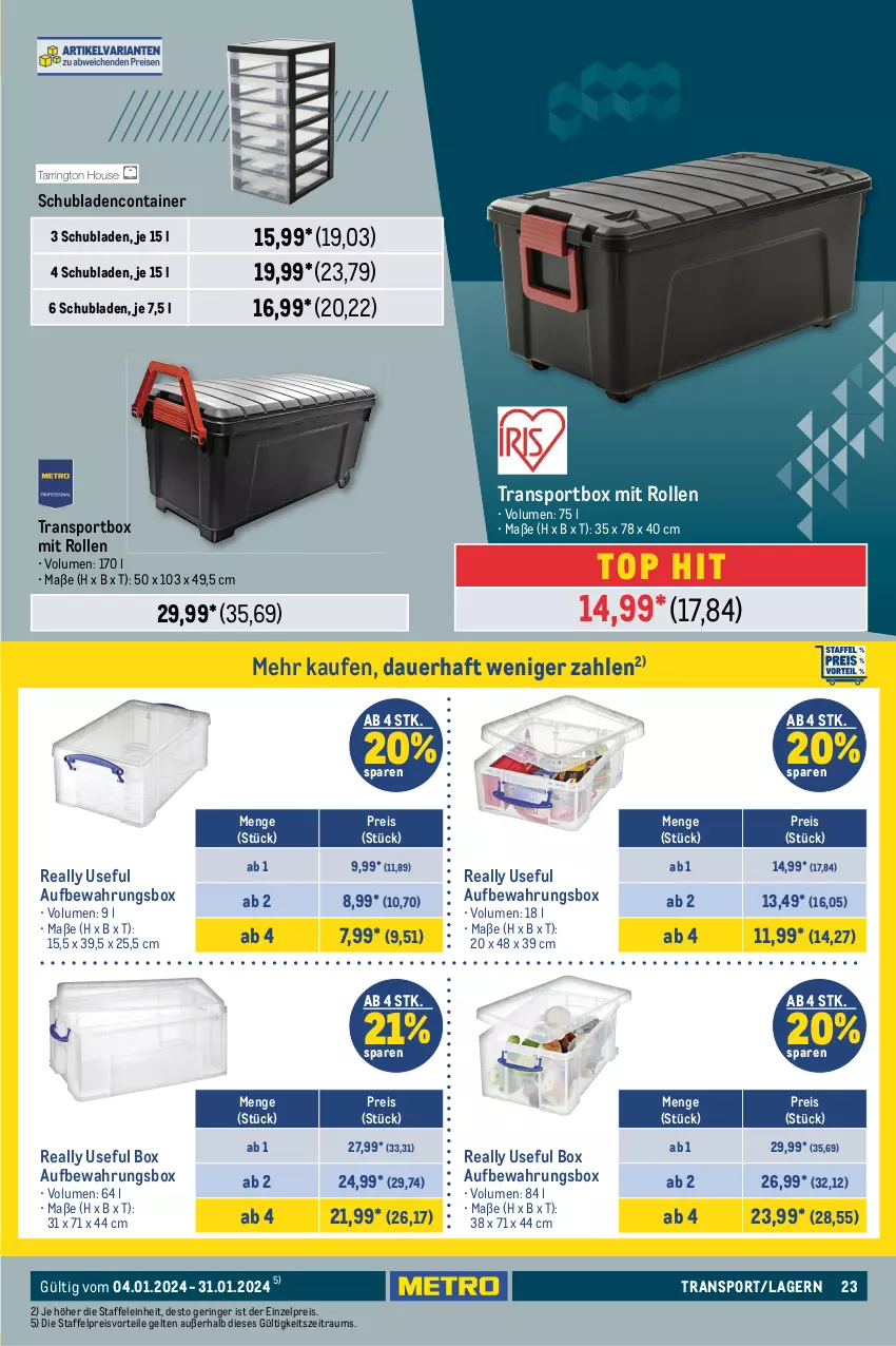 Aktueller Prospekt Metro - Office Spezial - von 04.01 bis 31.01.2024 - strona 23 - produkty: auer, aufbewahrungsbox, Container, eis, lebensmittel, preisvorteil, reis, ring, schubladen, Sport, tarrington house, Ti