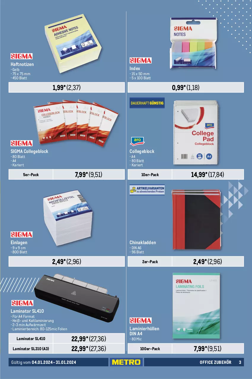 Aktueller Prospekt Metro - Office Spezial - von 04.01 bis 31.01.2024 - strona 3 - produkty: auer, brunnen, Clin, collegeblock, din a4, eis, kopierpapier, laminat, office, papier, preisvorteil, Rauch, reis, ring, sigma, Ti