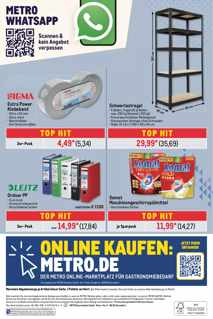 Aktueller Prospekt Metro - Office Spezial - von 04.01 bis 31.01.2024 - strona 32 - produkty: abholpreise, angebot, angebote, Beba, Brei, eis, geschirr, geschirrspülmittel, ilag, kraft, LG, Metro, metro gastro, ordner, Palette, Rauch, regal, reis, Ria, rwe, schrauben, schwerlastregal, somat, spülmittel, Ti