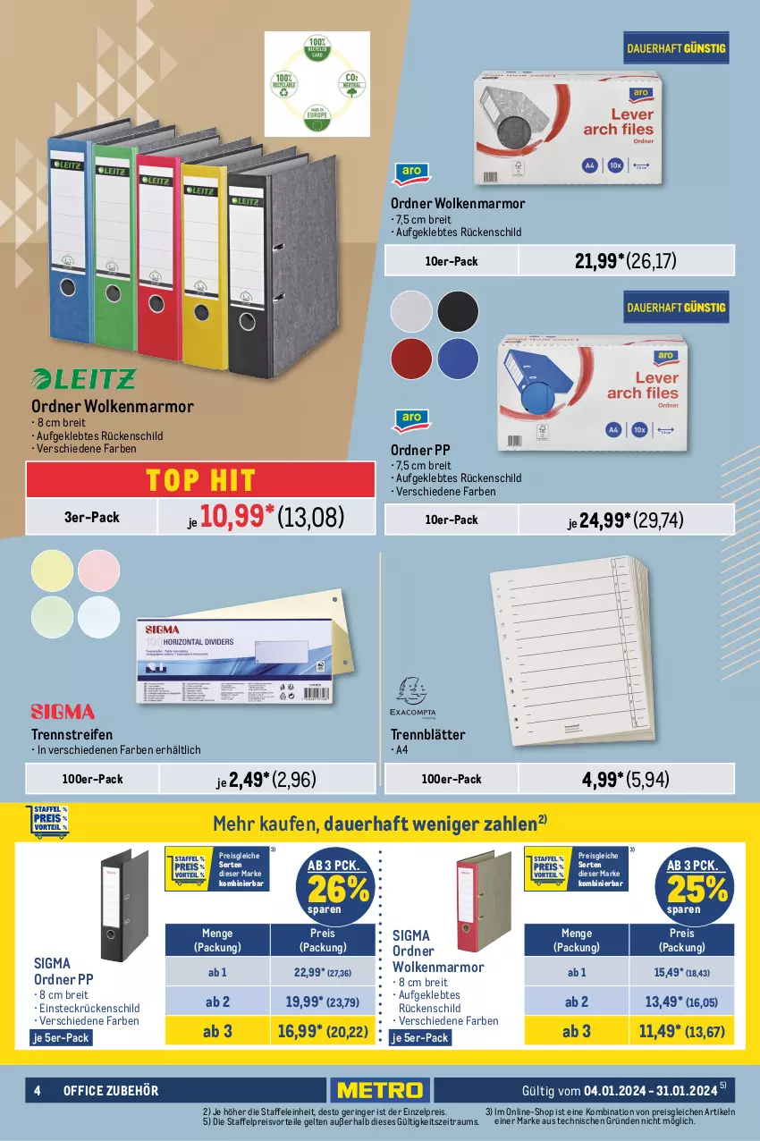 Aktueller Prospekt Metro - Office Spezial - von 04.01 bis 31.01.2024 - strona 4 - produkty: auer, auto, batterie, Brei, eis, kissen, Klammern, lamm, office, ordner, papier, preisvorteil, reifen, reis, ring, Schal, Schere, sigma, Tasche, Ti, tisch