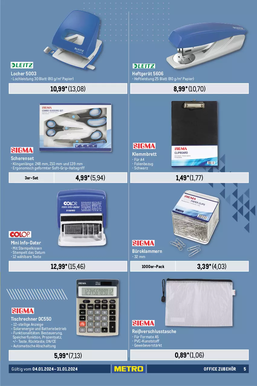 Aktueller Prospekt Metro - Office Spezial - von 04.01 bis 31.01.2024 - strona 5 - produkty: auer, auto, batterie, Brei, eis, kissen, Klammern, lamm, office, ordner, papier, preisvorteil, reifen, reis, ring, Schal, Schere, sigma, Tasche, Ti, tisch