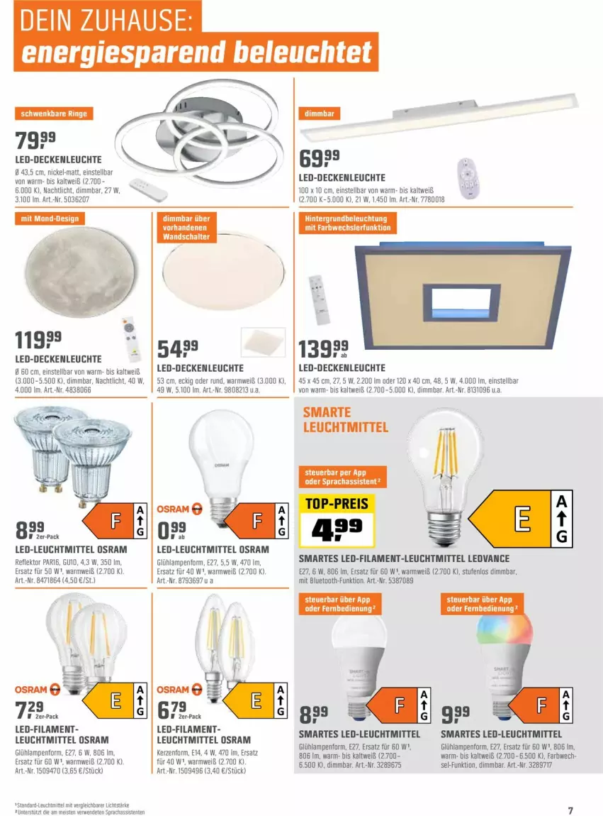 Aktueller Prospekt Obi - Prospekte - von 04.01 bis 15.01.2022 - strona 7 - produkty: beleuchtung, decke, deckenleuchte, eis, ente, fernbedienung, kerze, Lampe, led-deckenleuchte, Leuchte, leuchtmittel, Nachtlicht, Osram, rwe, tee, Ti