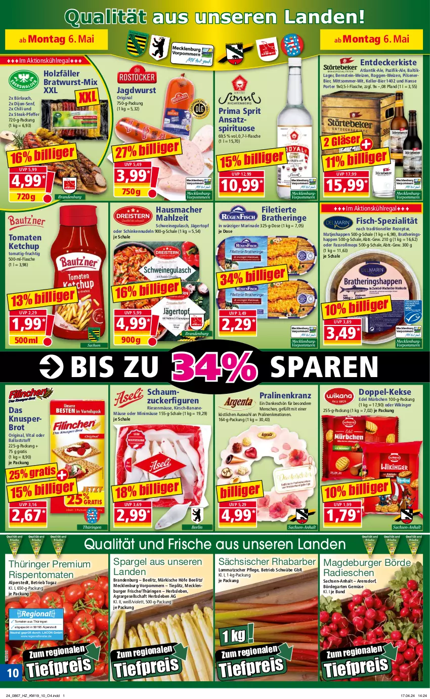 Aktueller Prospekt Norma - Norma - von 06.05 bis 13.05.2024 - strona 10 - produkty: ball, banane, bier, Bratheringe, bratwurst, brot, burger, chili, decke, dijon-senf, eis, elle, filet, Filetierte Bratheringe, fisch, flasche, frucht, Garten, gin, Gläser, gulasch, Hausmacher, hering, Herings, Heringshappen, Holz, jagdwurst, keks, kekse, ketchup, kirsch, Kranz, kühlregal, mac, marinade, matjes, nudel, nudeln, pfeffer, pils, pilsener, pralinen, radieschen, regal, reis, rezept, rhabarber, ring, rispentomaten, sac, Schal, Schale, Schaumzucker, schinken, schwein, schweine, schweinegulasch, senf, spargel, Spezi, steak, Ti, tiefpreis, tomate, tomaten, tomaten ketchup, topf, vita, wein, weine, wurst, zucker