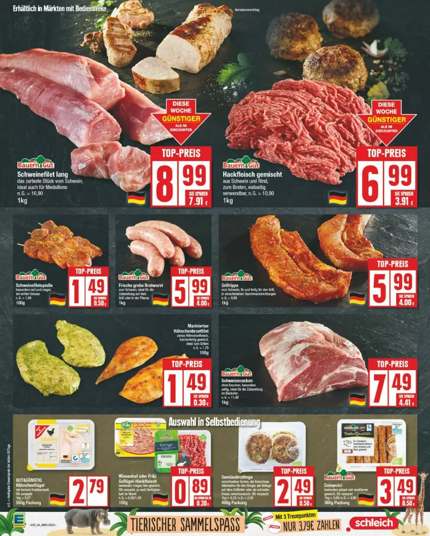 Aktueller Prospekt Edeka - Prospekte - von 26.08 bis 31.08.2024 - strona 4 - produkty: auer, Bau, Bauer, braten, eis, fleisch, hackfleisch, hackfleisch gemischt, medaillons, rind, schwein, schwein und rind, Ti, wein