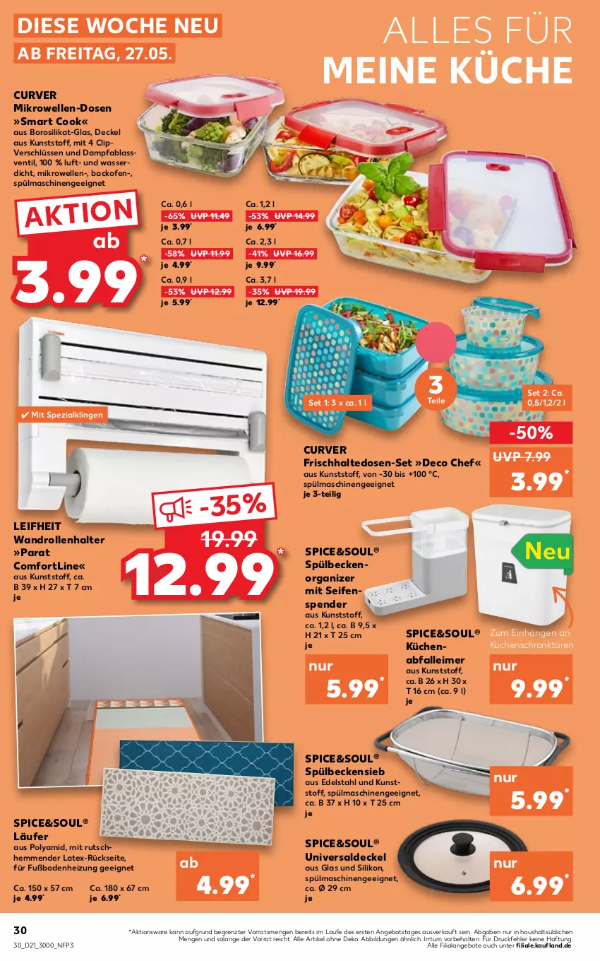 Aktueller Prospekt Kaufland - von 27.05 bis 01.06.2022 - strona 30 - produkty: Abfalleimer, angebot, angebote, backofen, decke, Deckel, edelstahl, eimer, elle, frischhaltedosen, küche, Küchen, Läufer, leifheit, leimer, mikrowelle, Ofen, Schrank, Seife, seifenspender, Spezi, spülmaschinen, Ti, wasser, ZTE