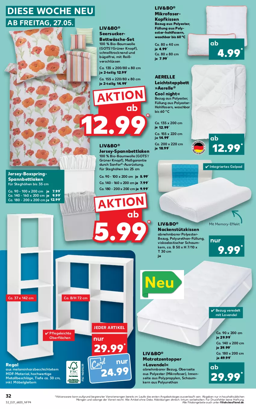 Aktueller Prospekt Kaufland - von 27.05 bis 01.06.2022 - strona 32 - produkty: angebot, angebote, asti, Bau, baumwolle, bett, bettwäsche, bio, bio-baumwolle, bügel, elle, kissen, kopfkissen, lavendel, LG, matratze, matratzen, Matratzentopper, mikrofaser, Mikrofaserkopfkissen, möbel, nackenstützkissen, regal, rel, Ria, ring, seersucker, spannbettlaken, steppbett, Ti, tisch, topper, wolle, ZTE