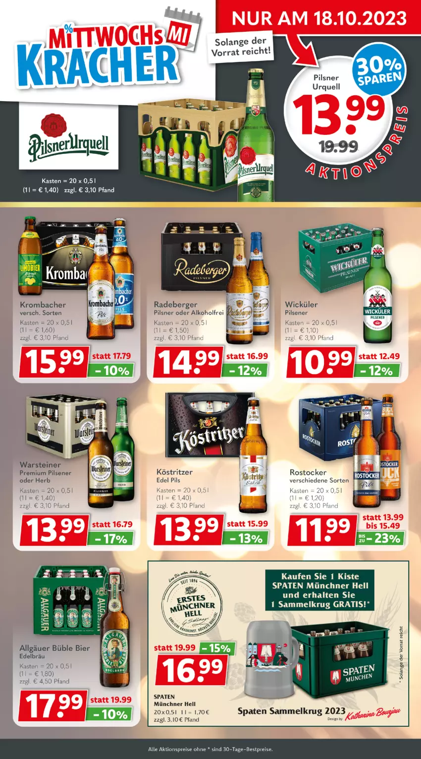 Aktueller Prospekt Getraenkeland - von 16.10 bis 28.10.2023 - strona 2 - produkty: aktionspreis, alkohol, Berger, bestpreis, bestpreise, bier, eis, köstritzer, krombache, krombacher, LG, pils, pilsener, pilsner, pilsner urquell, premium pils, radeberger, radeberger pilsner, reis, Rostocker, sattel, Spaten, steiner, Ti, warsteiner, WICK