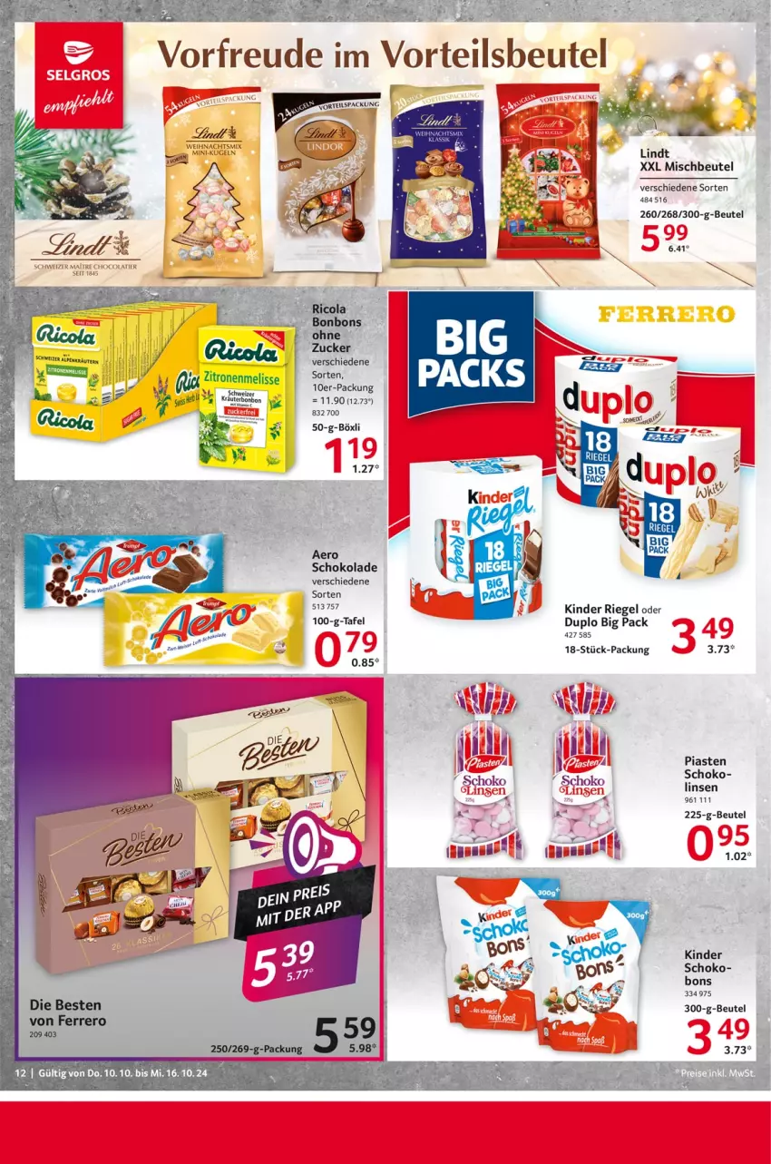 Aktueller Prospekt Selgros - Food - von 10.10 bis 16.10.2024 - strona 12 - produkty: beutel, bonbons, cola, duplo, ferrero, Kinder, kinder riegel, kräuter, kräutern, Kugel, linsen, riegel, schoko, schokolade, Ti, zitrone, zitronen, zucker