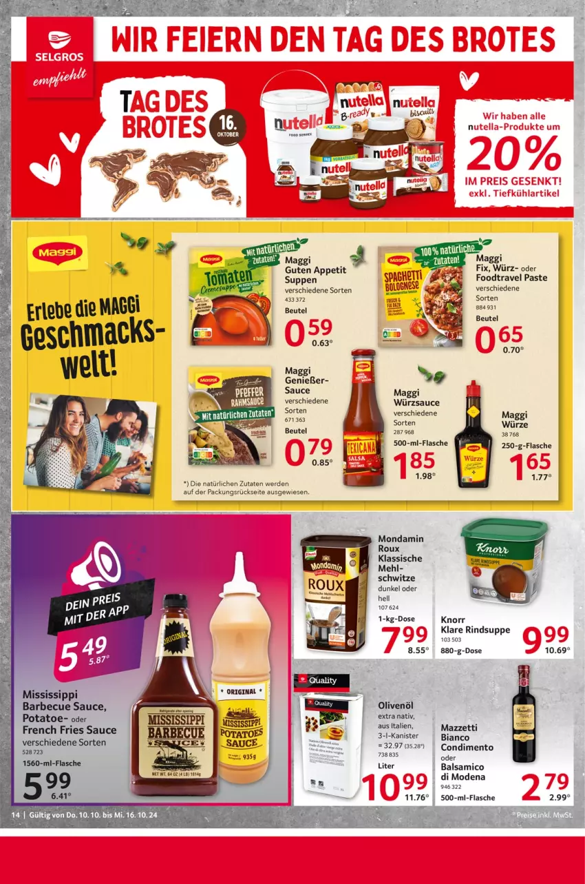 Aktueller Prospekt Selgros - Food - von 10.10 bis 16.10.2024 - strona 14 - produkty: balsam, balsamico, barbecue, beutel, condimento, erde, flasche, knorr, maggi, maggi fix, maggi würze, mehl, Mode, mondamin, olive, oliven, olivenöl, rind, sauce, suppe, suppen, Ti, würzsauce