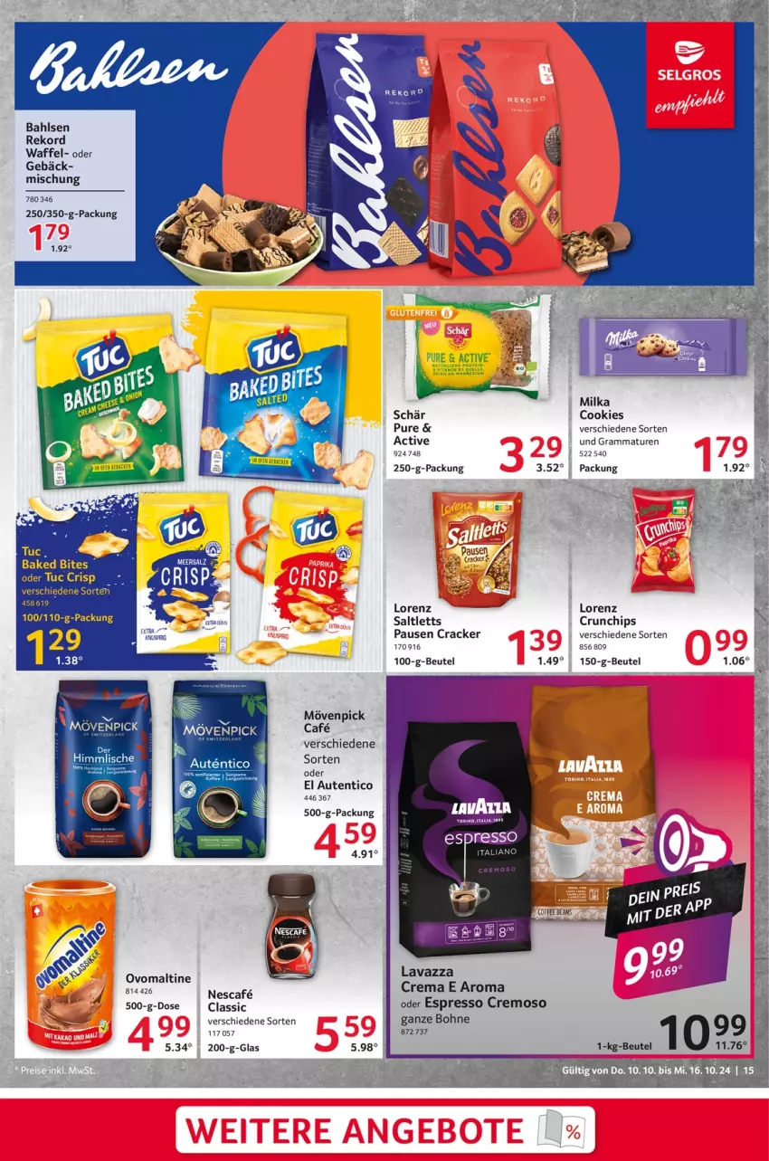 Aktueller Prospekt Selgros - Food - von 10.10 bis 16.10.2024 - strona 15 - produkty: bahlsen, beutel, bites, bohne, chips, cookie, cookies, cracker, crunchips, espresso, lavazza, lorenz, mövenpick, nescafe, oder espresso, ovomaltine, saltletts, Ti, tuc