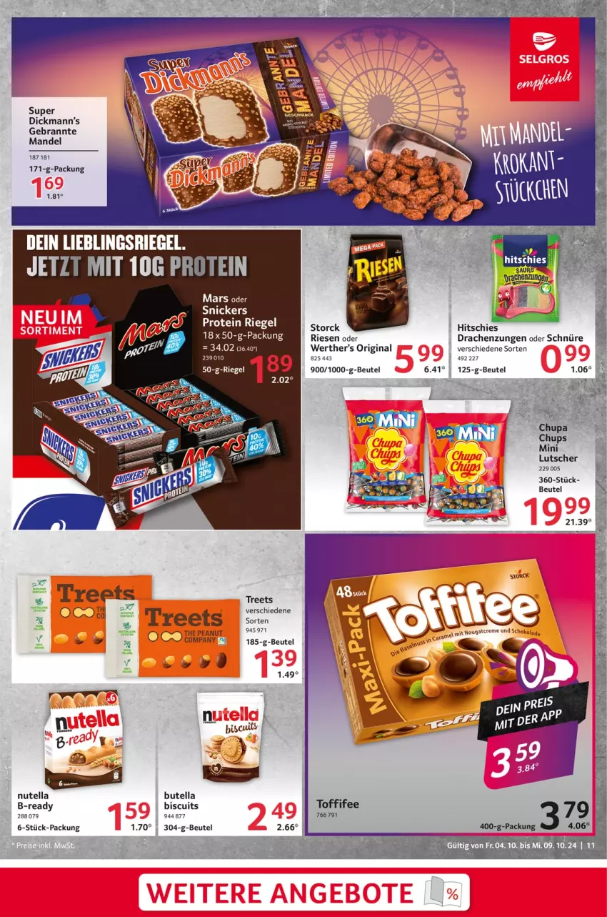 Aktueller Prospekt Selgros - Food - von 04.10 bis 09.10.2024 - strona 11 - produkty: beutel, gin, Lutscher, mandel, mars, nutella, riegel, snickers, storck, toffifee