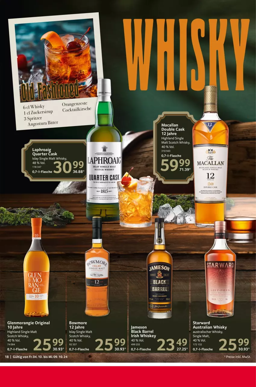 Aktueller Prospekt Selgros - Food - von 04.10 bis 09.10.2024 - strona 18 - produkty: aust, Bowmore, flasche, gin, irish whiskey, islay single malt, jameson, kirsch, kirsche, lack, laphroaig, orange, orangen, rel, scotch, scotch whisky, single malt, sirup, tee, Ti, whiskey, whisky, zucker