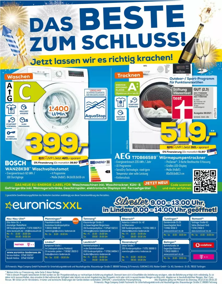 Aktueller Prospekt Euronics - Prospekte - von 29.12.2022 bis 05.01.2023 - strona 16 - produkty: aeg, aqua, aquastop, burger, Elektro, geschirr, geschirrspüler, ilag, Kinder, lays, LG, Sport, Ti, Trockner, waschmaschine, waschmaschinen, waschtrockner