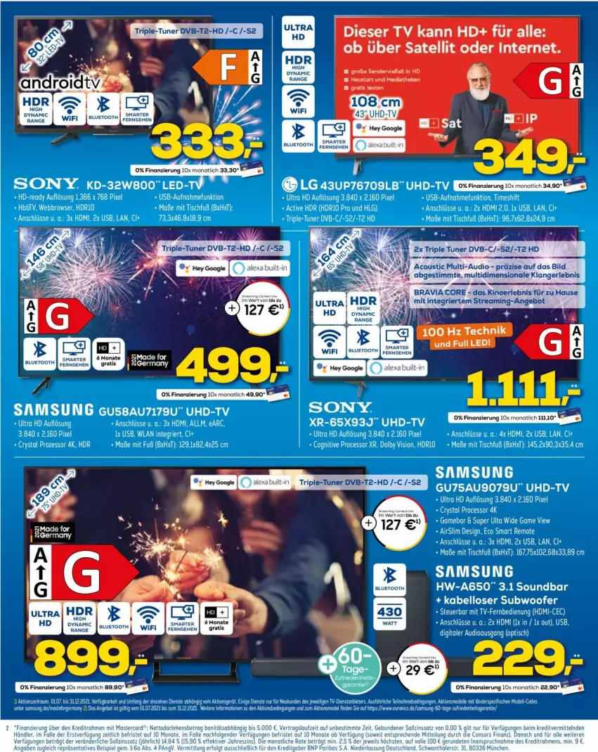 Aktueller Prospekt Euronics - Prospekte - von 29.12.2022 bis 05.01.2023 - strona 2 - produkty: angebot, ente, HDMI, rel, Samsung, sony, soundbar, Subwoofer, tee, Ti, tisch, uhd, UHD-TV, usb